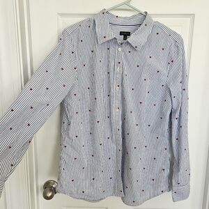 Talbots Womens Heart Striped Button-Down Shirt  XL